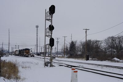 CSX eastbound with track car on the Indy Line